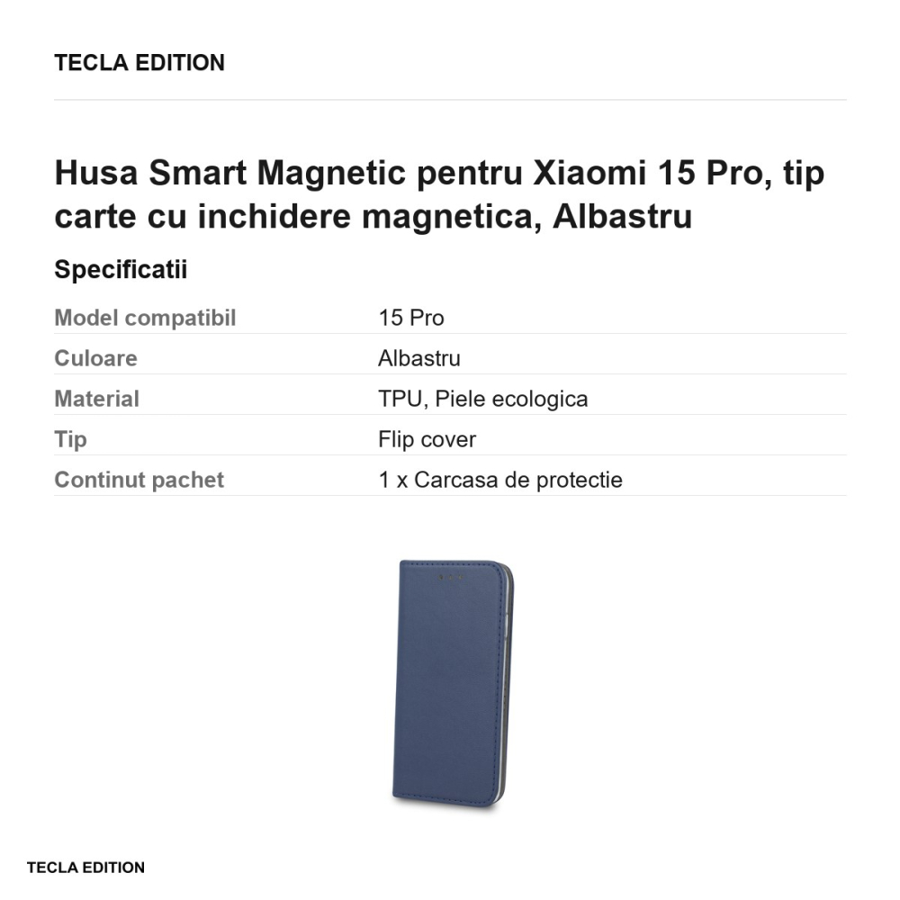 Husa Smart Magnetic pentru Xiaomi 15 Pro, tip carte cu inchidere magnetica, Albastru [3]