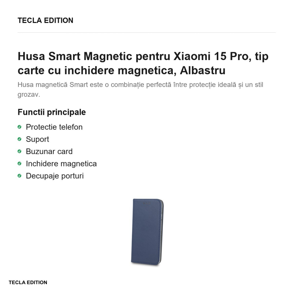 Husa Smart Magnetic pentru Xiaomi 15 Pro, tip carte cu inchidere magnetica, Albastru [2]