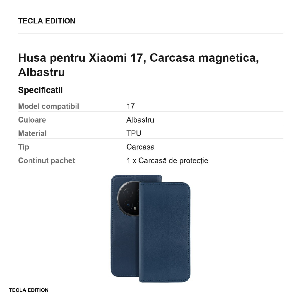 Husa Smart Magnetic pentru Xiaomi 17, tip carte cu inchidere magnetica, Albastru [3]