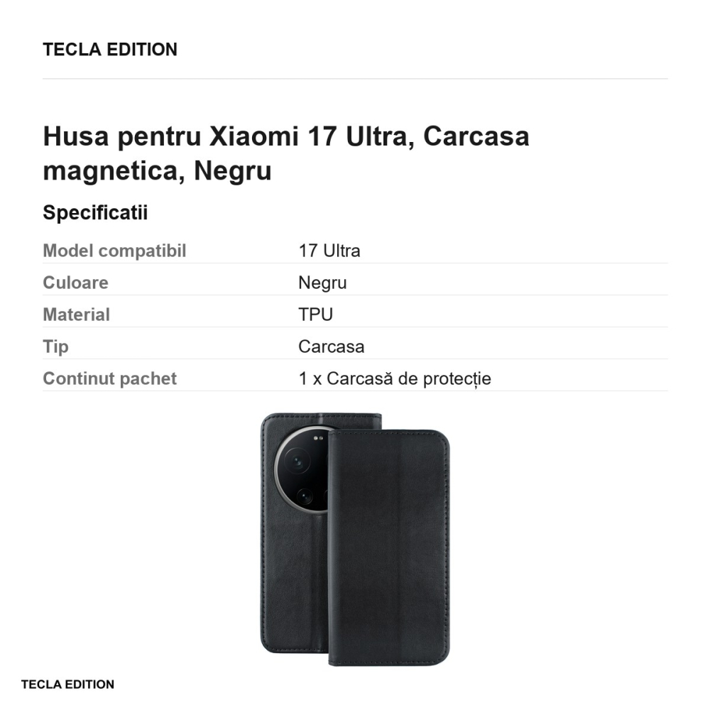 Husa Smart Magnetic pentru Xiaomi 17 Ultra, tip carte cu inchidere magnetica, Negru [3]