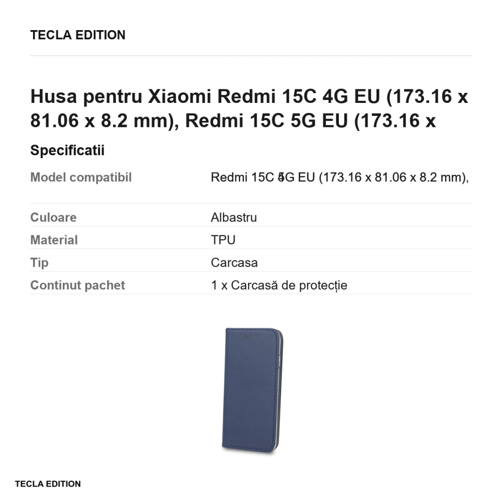 Husa Smart Magnetic pentru Xiaomi Redmi 15C 4G EU, Redmi 15C 5G EU, tip carte cu inchidere magnetica, Albastru [3]