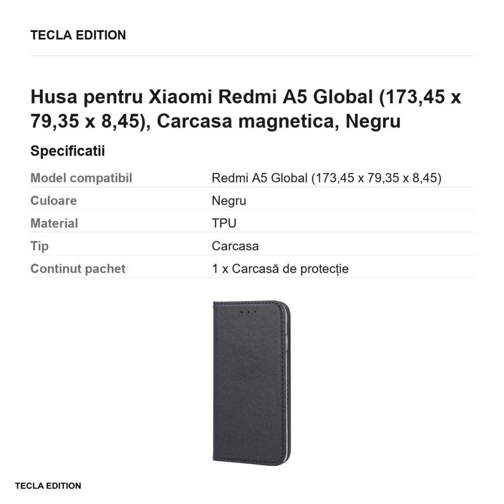 Husa Smart Magnetic pentru Xiaomi Redmi A5 Global, tip carte cu inchidere magnetica, Negru [3]