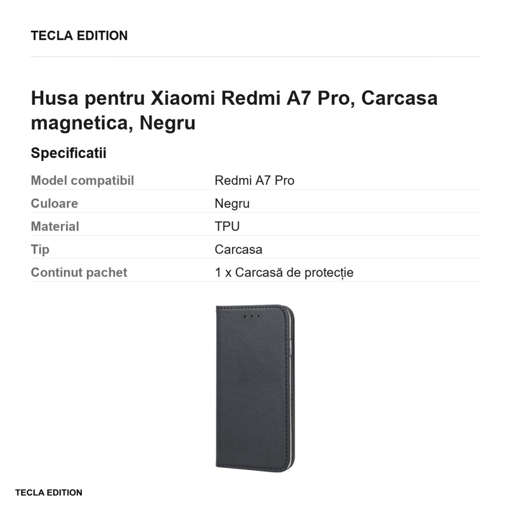 Husa Smart Magnetic pentru Xiaomi Redmi A7 Pro, tip carte cu inchidere magnetica, Negru [3]