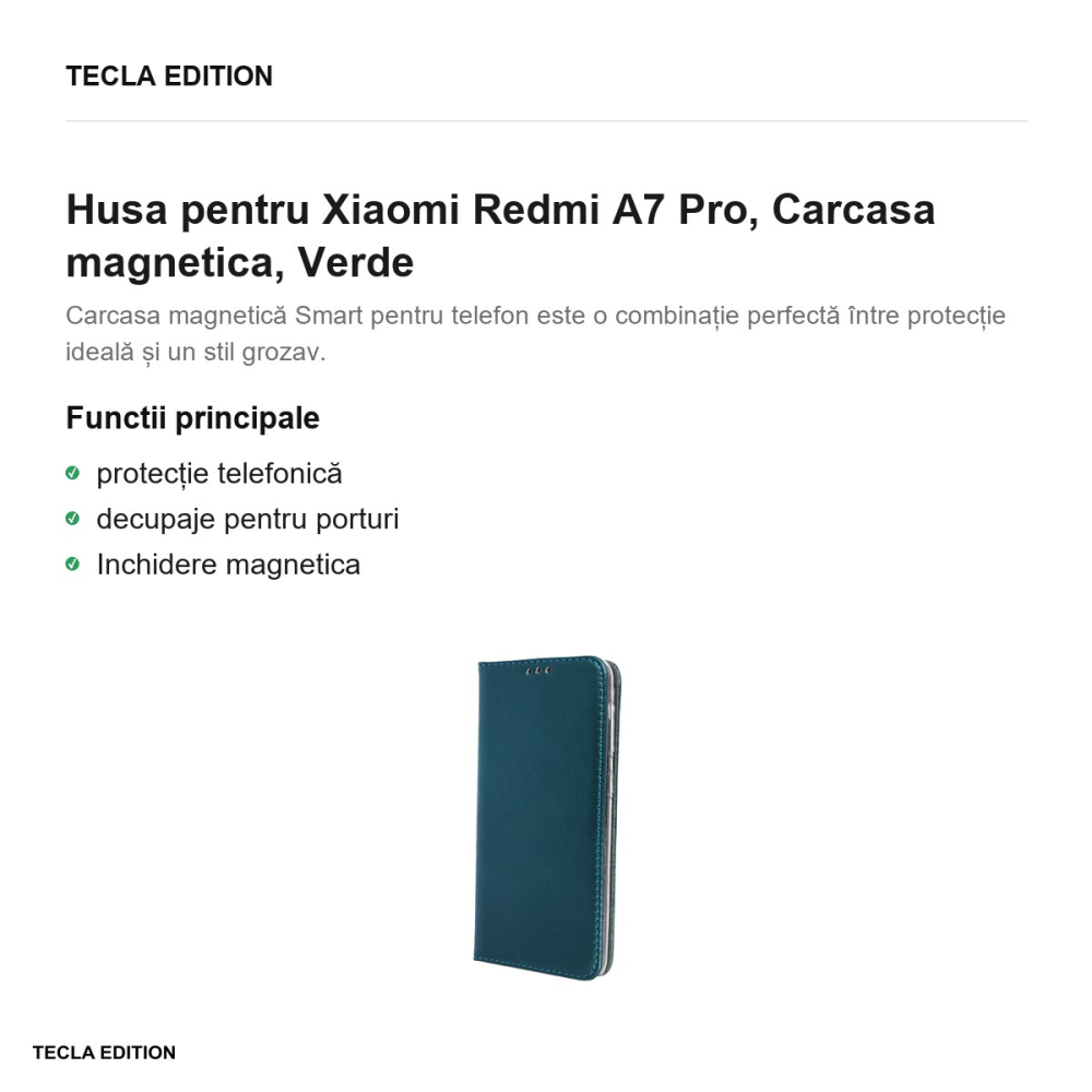 Husa Smart Magnetic pentru Xiaomi Redmi A7 Pro, tip carte cu inchidere magnetica, Verde [2]