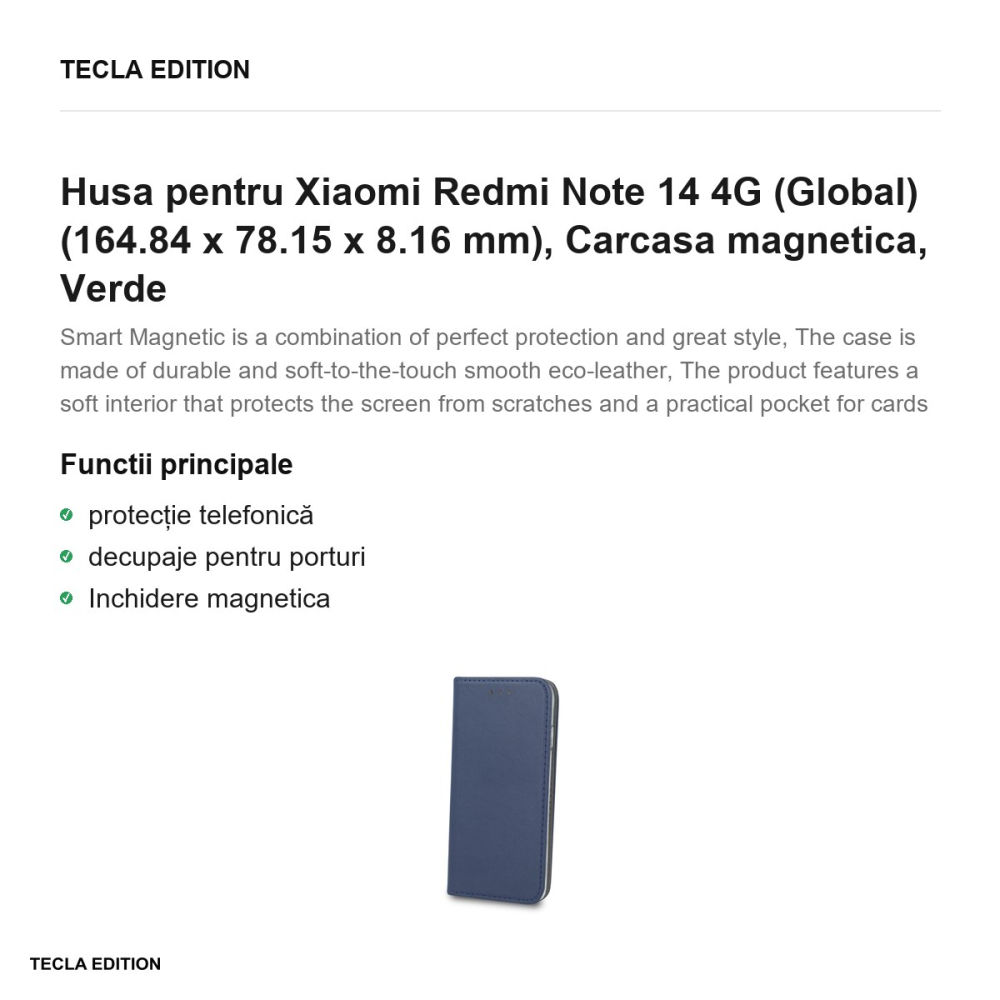 Husa Smart Magnetic pentru Xiaomi Redmi Note 14 4G (Global), tip carte cu inchidere magnetica, Albastru [2]