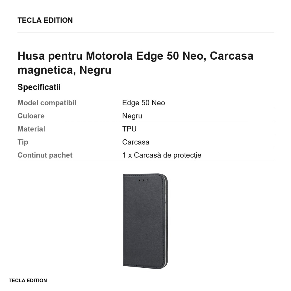 Husa Smart Magnetic ThinkPhone 25 pentru Motorola Edge 50 Neo, tip carte cu inchidere magnetica, Negru [3]