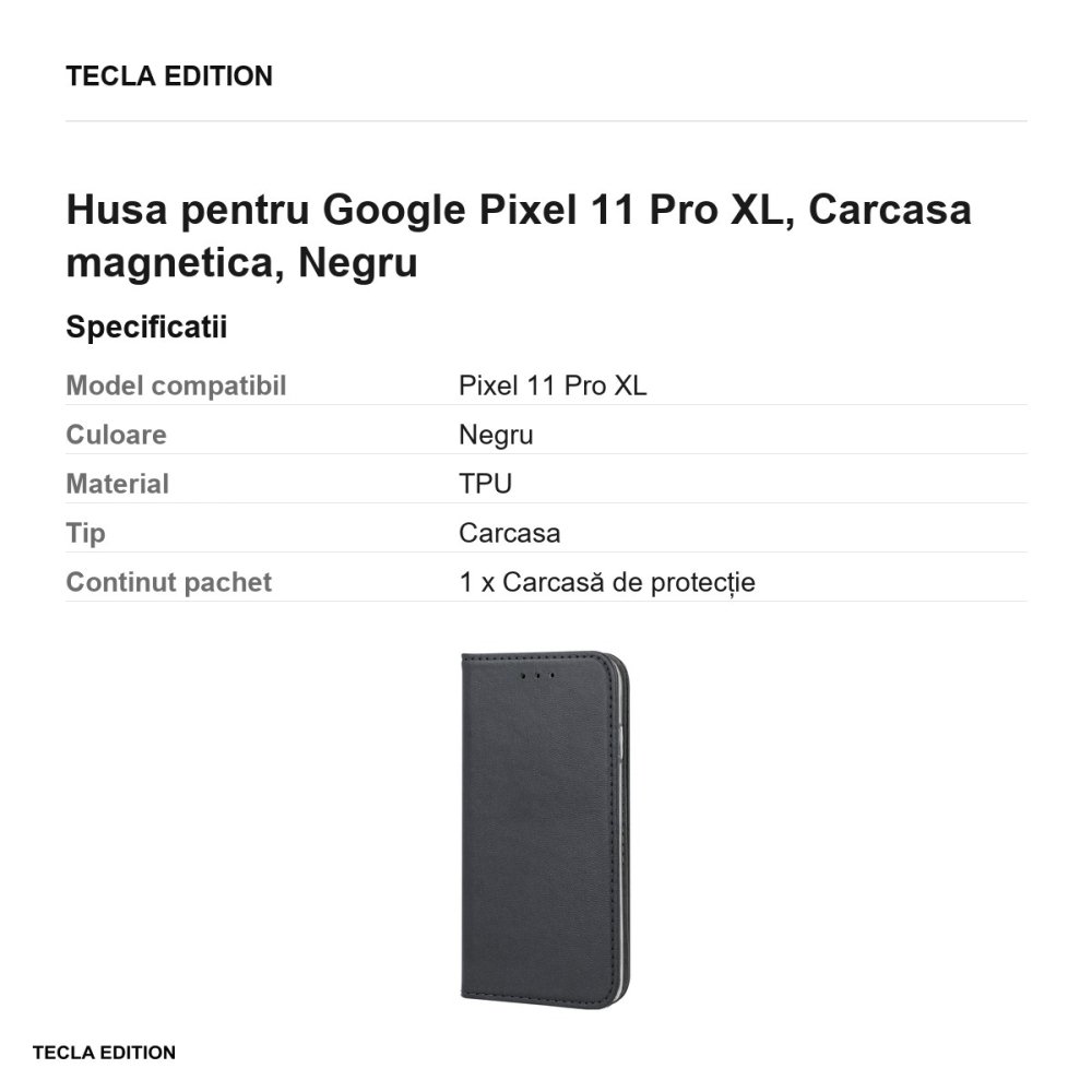 Husa Smart Magnetic XL pentru Google Pixel 11 Pro XL, tip carte cu inchidere magnetica, Negru [3]
