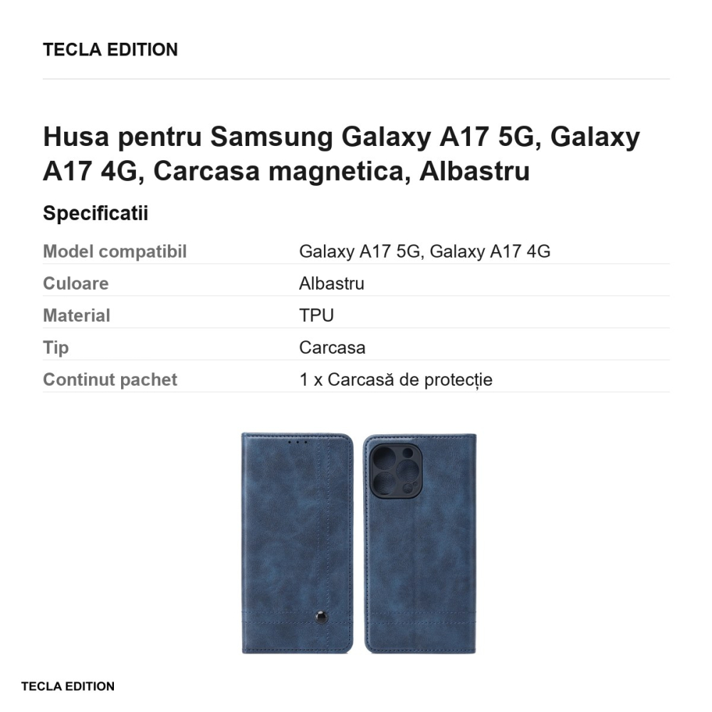 Husa Smart Seam pentru Samsung Galaxy A17 5G, Galaxy A17 4G, tip carte cu inchidere magnetica, Albastru [3]