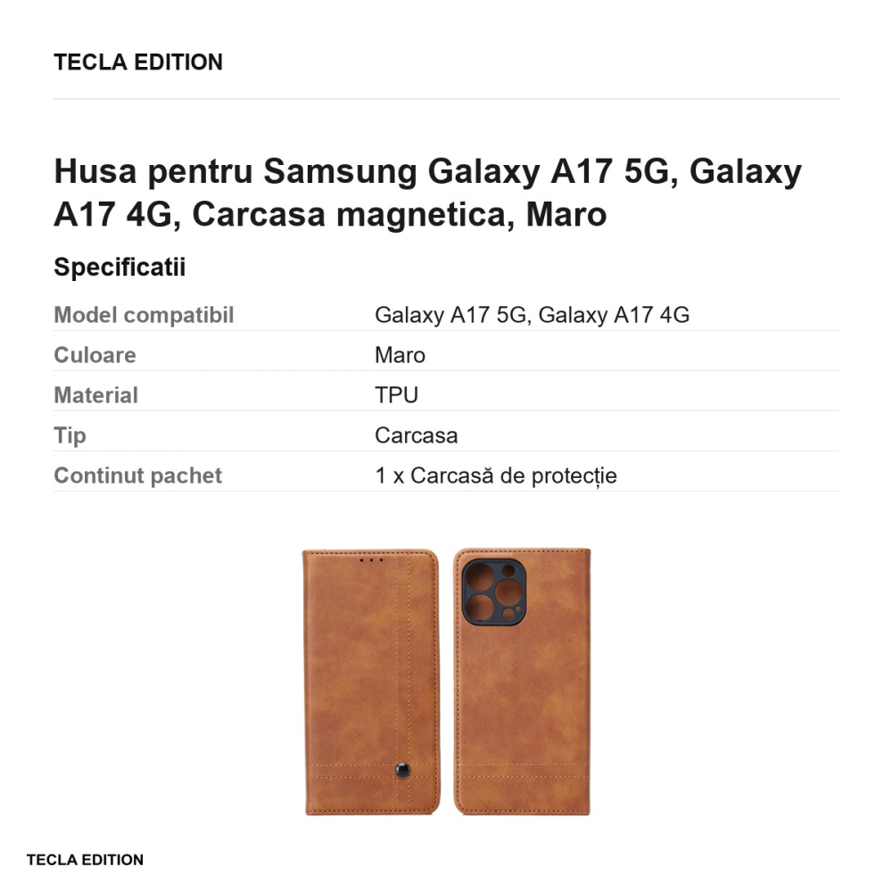 Husa Smart Seam pentru Samsung Galaxy A17 5G, Galaxy A17 4G, tip carte cu inchidere magnetica, Maro [3]