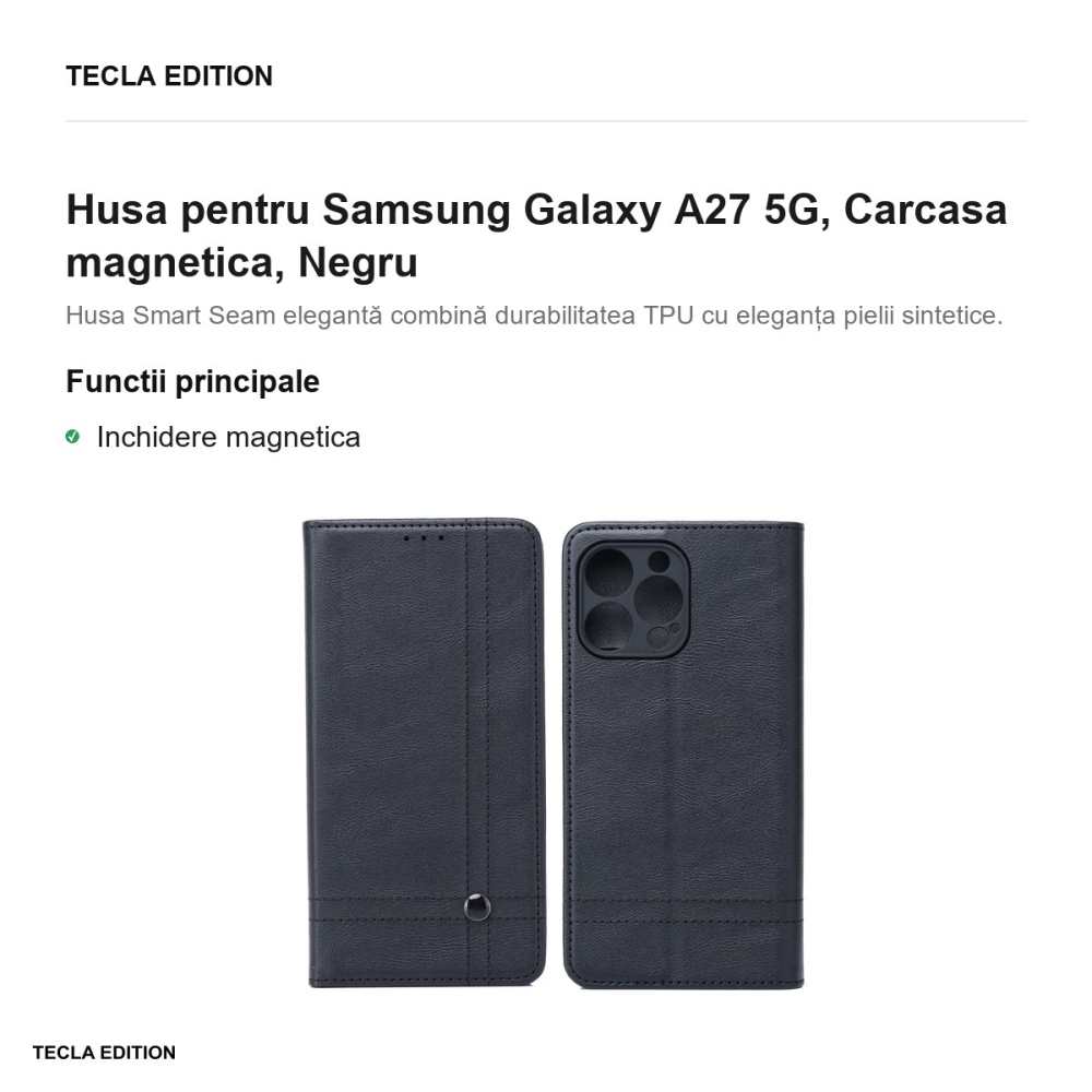 Husa Smart Seam pentru Samsung Galaxy A27 5G, tip carte cu inchidere magnetica, Negru [2]