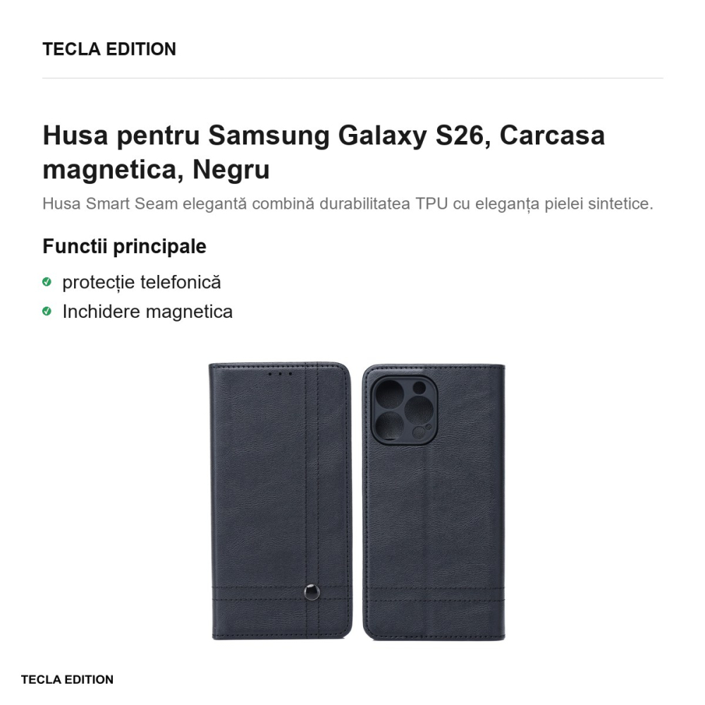 Husa Smart Seam pentru Samsung Galaxy S26, tip carte cu inchidere magnetica, Negru [2]