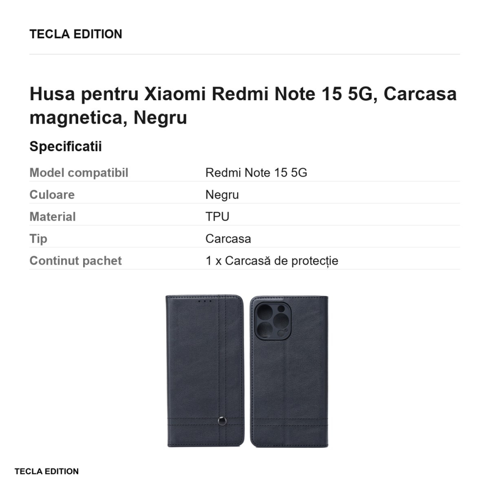 Husa Smart Seam pentru Xiaomi Redmi Note 15 5G, tip carte cu inchidere magnetica, Negru [3]