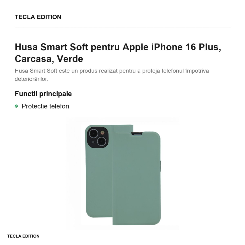Husa Smart Soft pentru Apple iPhone 16 Plus, Carcasa, Verde [2]