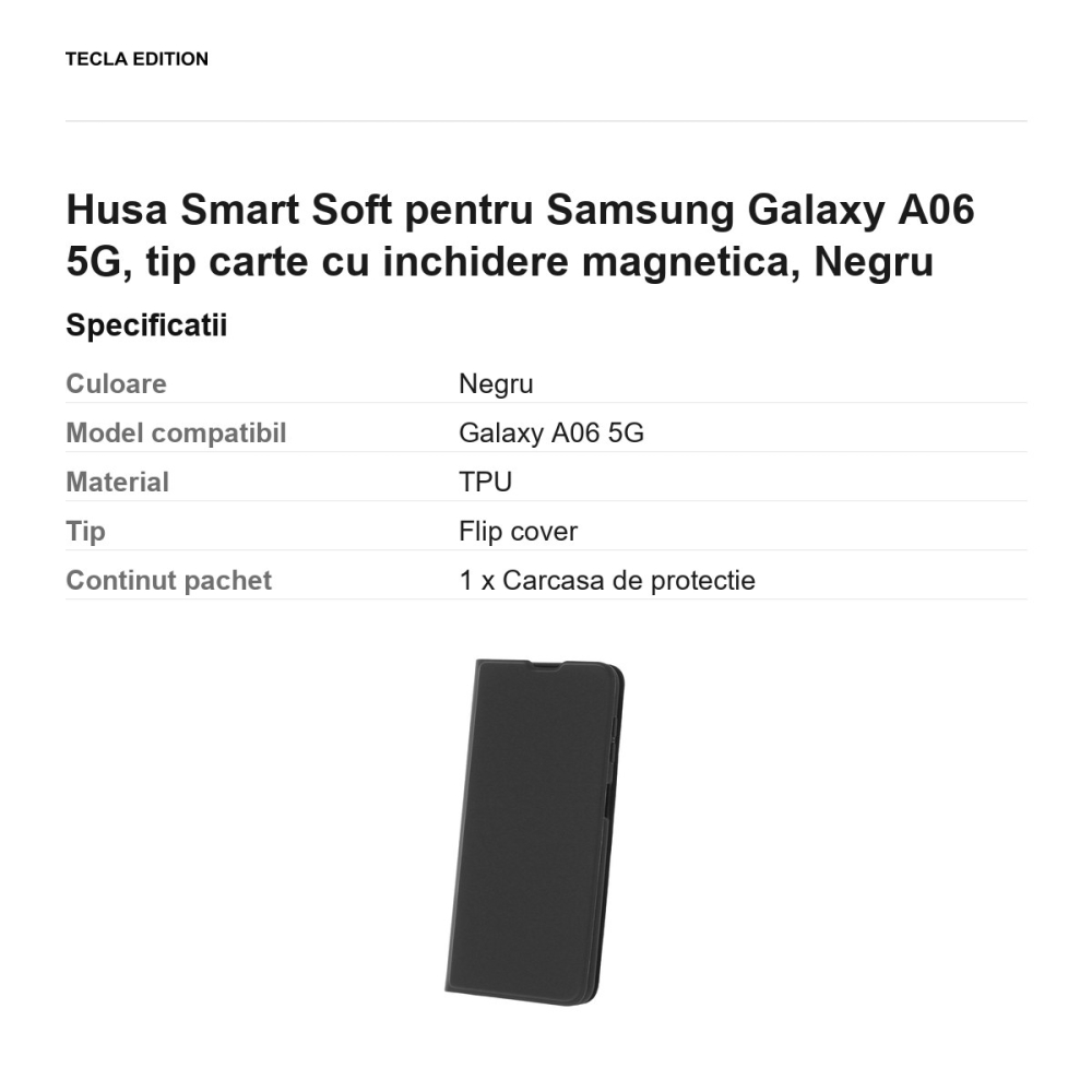 Husa Smart Soft pentru Samsung Galaxy A06 5G, tip carte cu inchidere magnetica, Negru [3]