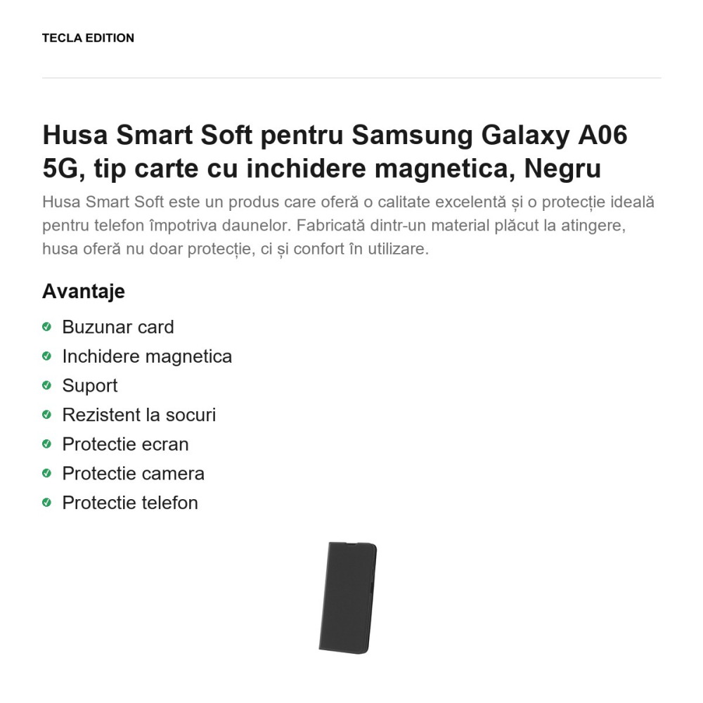 Husa Smart Soft pentru Samsung Galaxy A06 5G, tip carte cu inchidere magnetica, Negru [2]