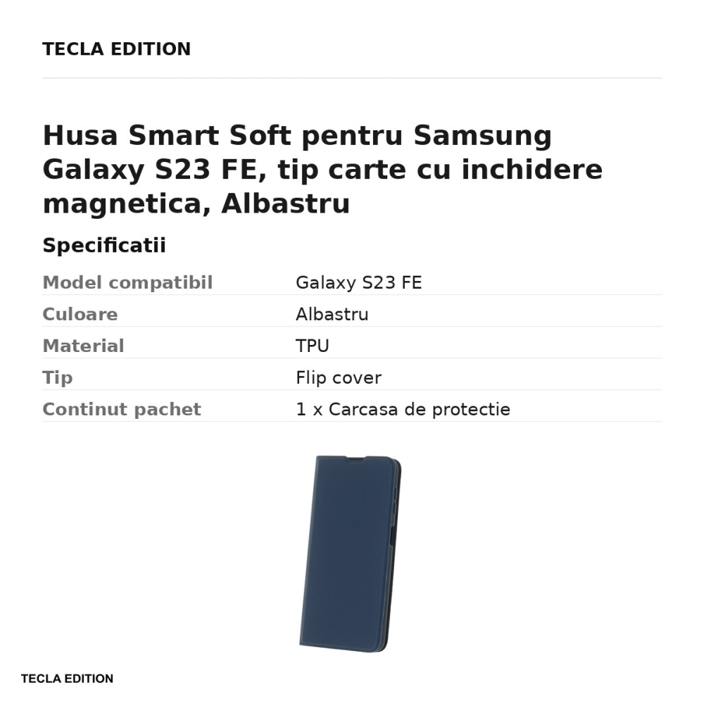 Husa Smart Soft pentru Samsung Galaxy S23 FE, tip carte cu inchidere magnetica, Albastru [3]