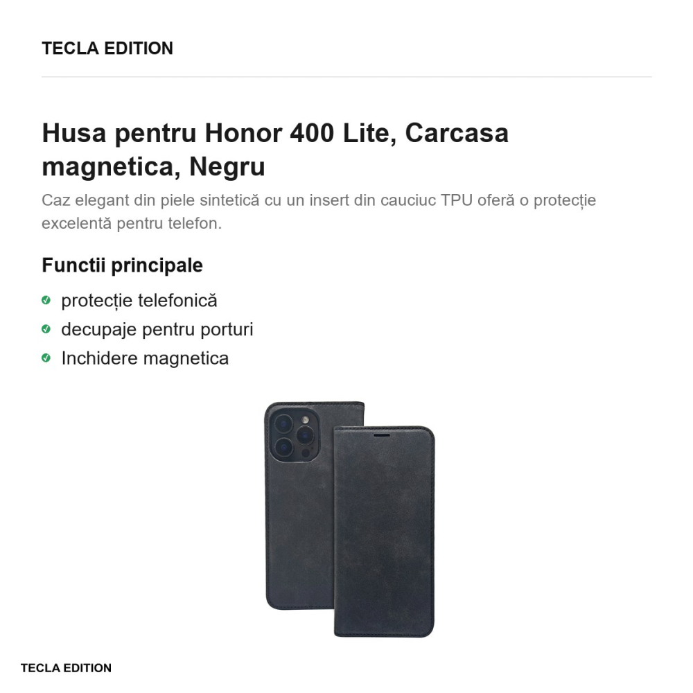 Husa Smart Suede pentru Honor 400 Lite, tip carte cu inchidere magnetica, Negru [2]