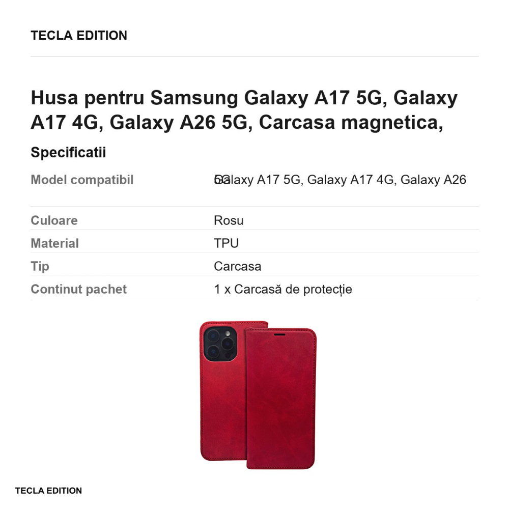 Husa Smart Suede pentru Samsung Galaxy A17 5G, Galaxy A17 4G, Galaxy A26 5G, tip carte cu inchidere magnetica, Rosu [3]