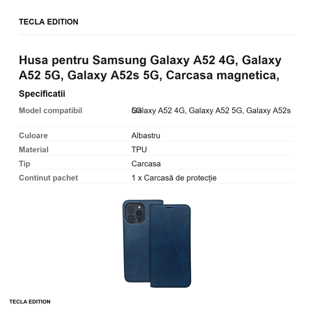 Husa Smart Suede pentru Samsung Galaxy A52 4G, Galaxy A52 5G, Galaxy A52s 5G, tip carte cu inchidere magnetica, Albastru [3]