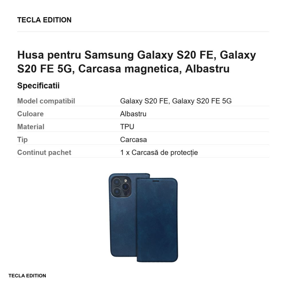 Husa Smart Suede pentru Samsung Galaxy S20 FE, Galaxy S20 FE 5G, tip carte cu inchidere magnetica, Albastru [3]