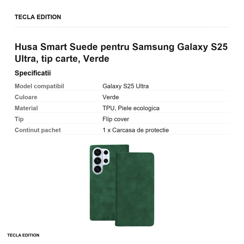 Husa Smart Suede pentru Samsung Galaxy S25 Ultra, tip carte, Verde [3]