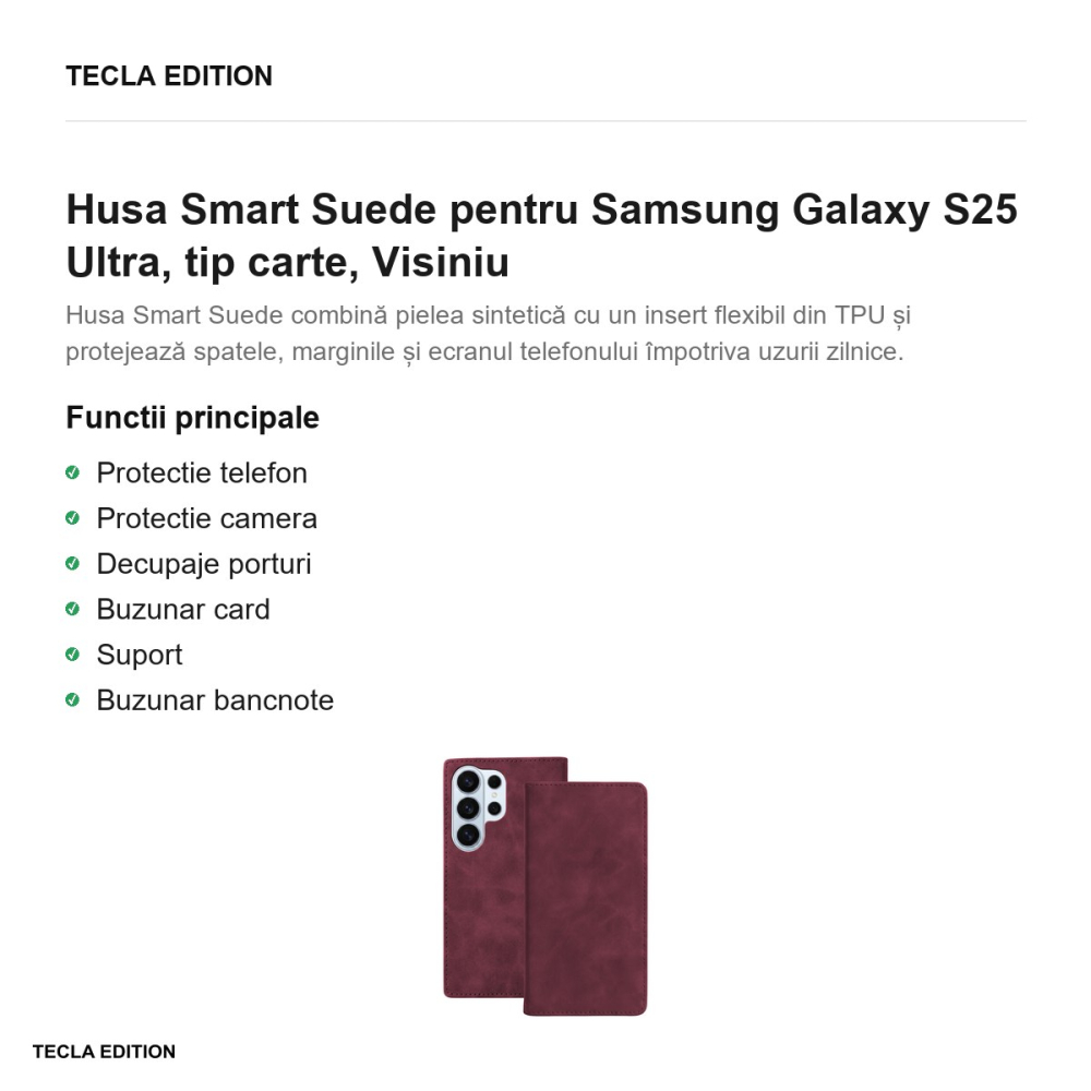 Husa Smart Suede pentru Samsung Galaxy S25 Ultra, tip carte, Visiniu [2]