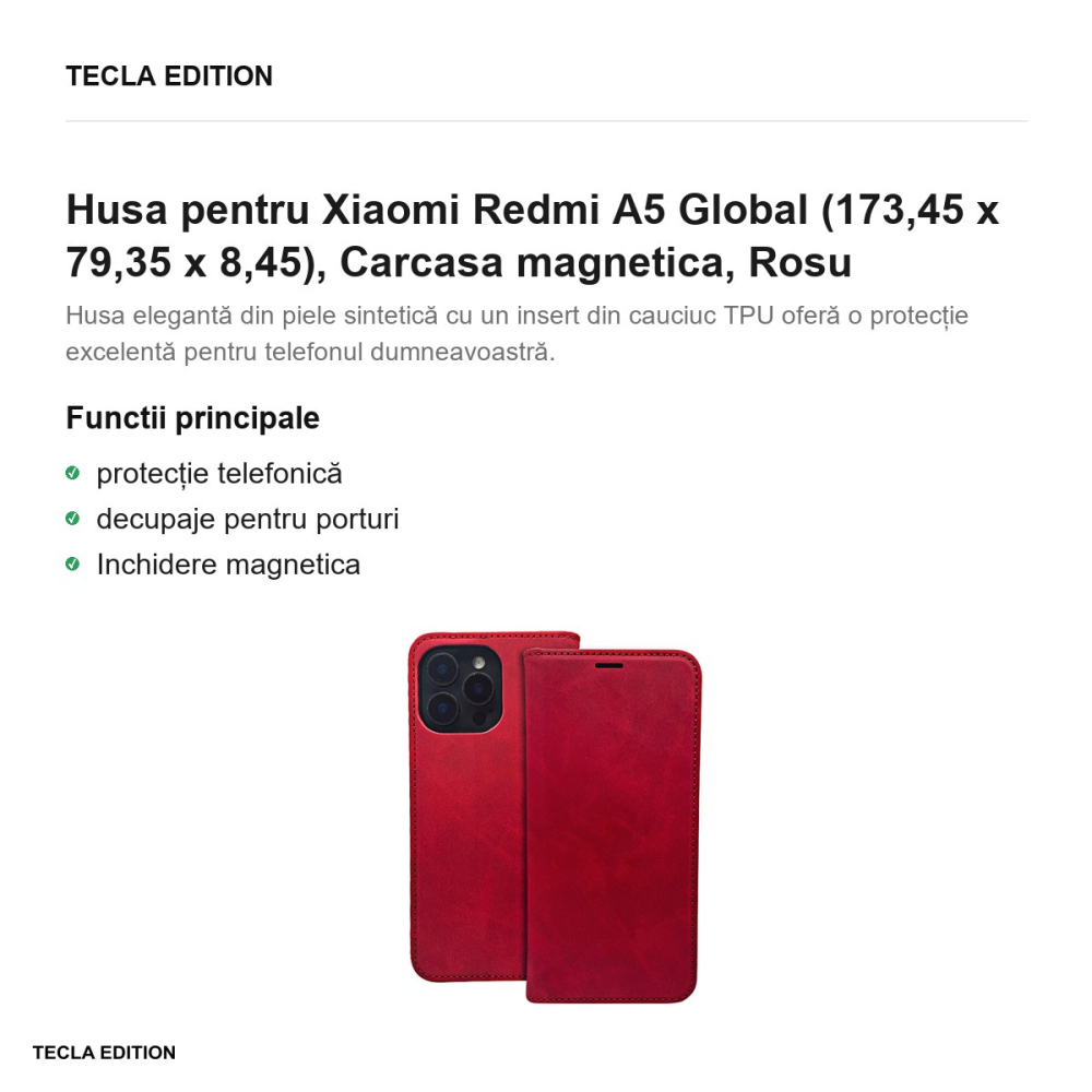 Husa Smart Suede pentru Xiaomi Redmi A5 Global, tip carte cu inchidere magnetica, Rosu [2]