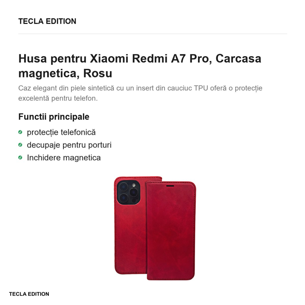 Husa Smart Suede pentru Xiaomi Redmi A7 Pro, tip carte cu inchidere magnetica, Rosu [2]