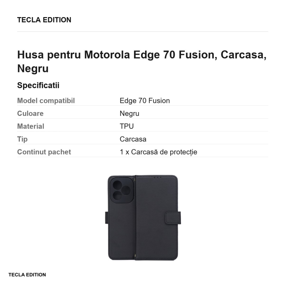Husa Smart Triangle Fusion pentru Motorola Edge 70 Fusion, tip carte, Negru [3]