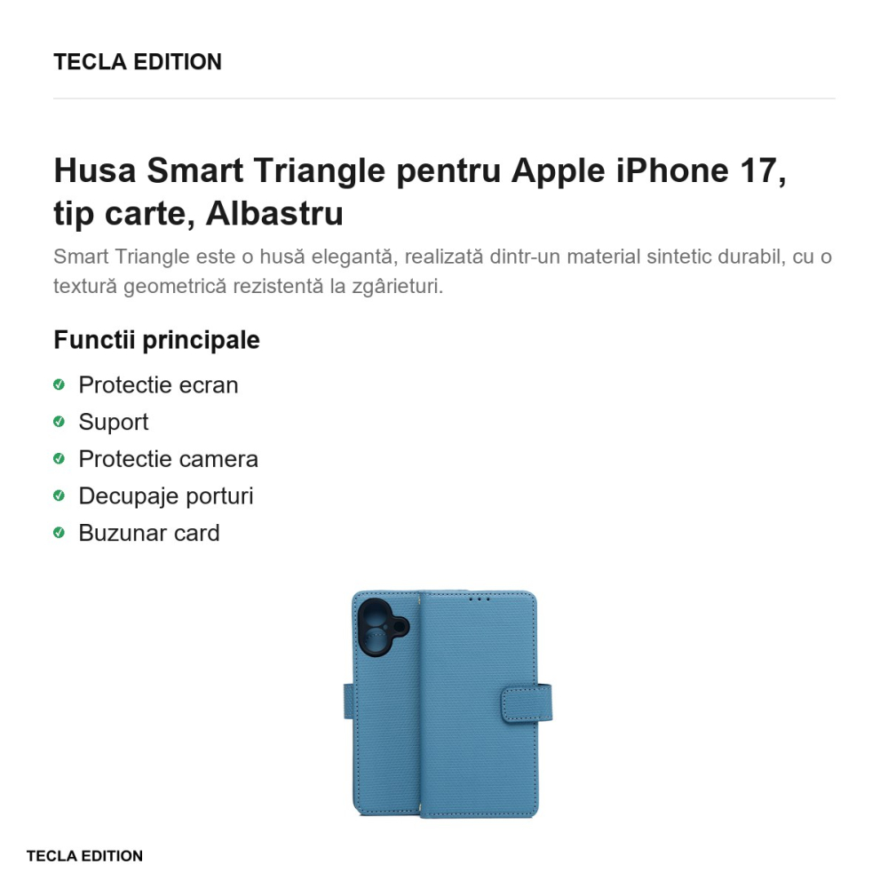 Husa Smart Triangle pentru Apple iPhone 17, tip carte, Albastru [2]