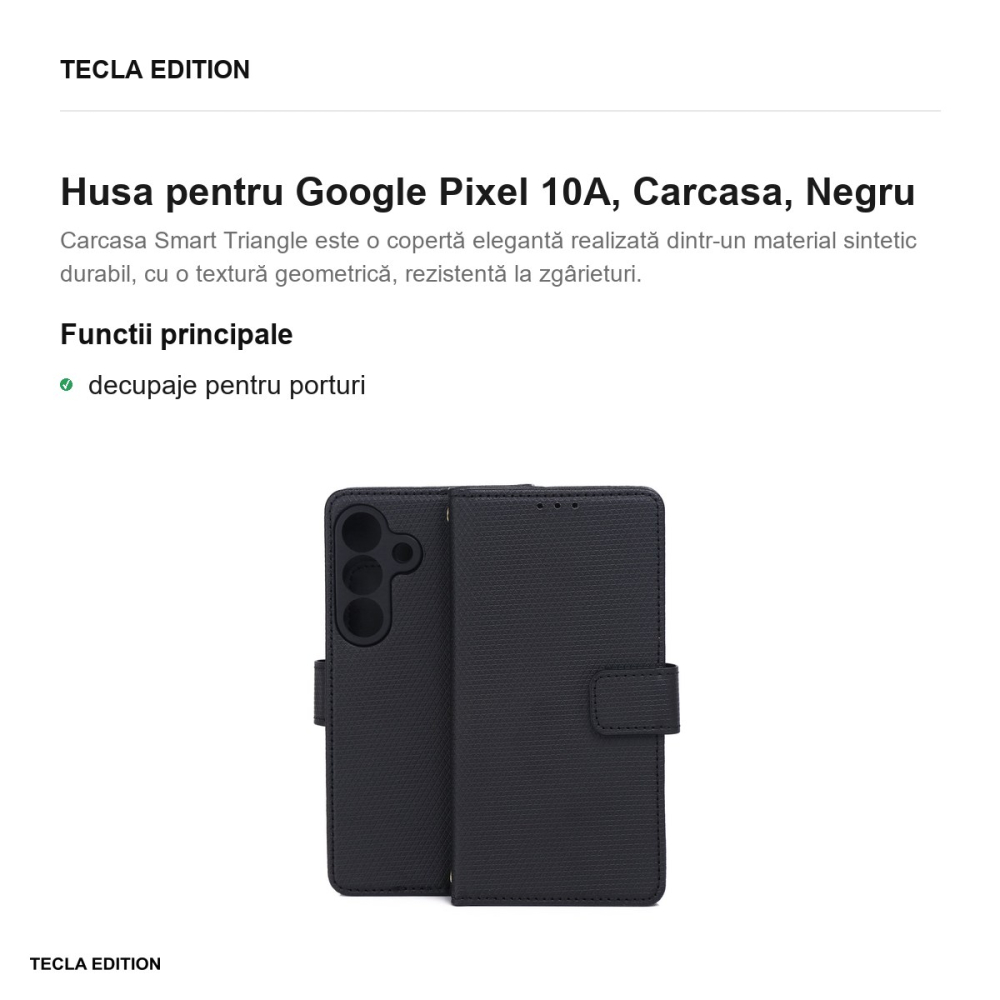 Husa Smart Triangle pentru Google Pixel 10A, tip carte, Negru [2]