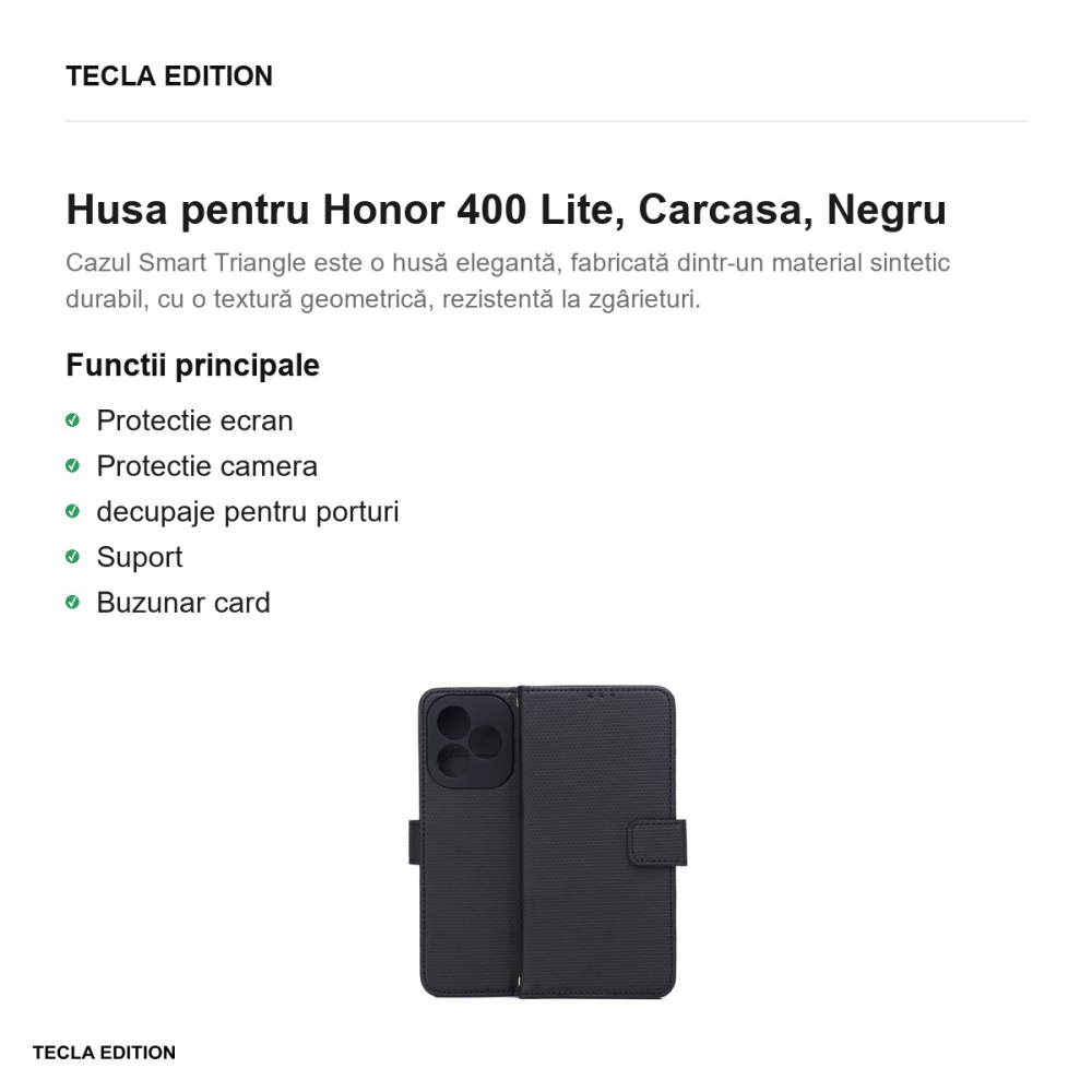 Husa Smart Triangle pentru Honor 400 Lite, tip carte, Negru [2]