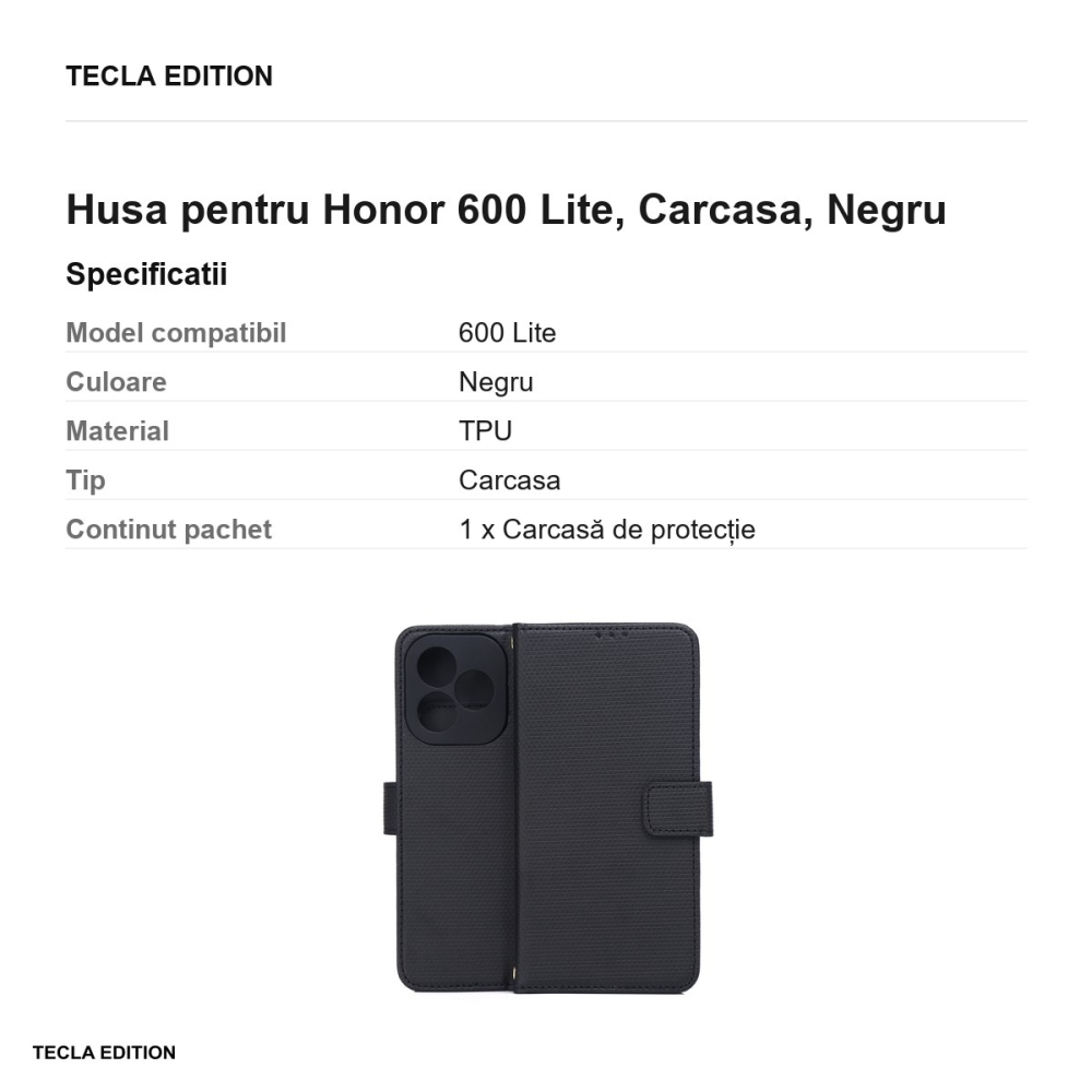 Husa Smart Triangle pentru Honor 600 Lite, tip carte, Negru [3]