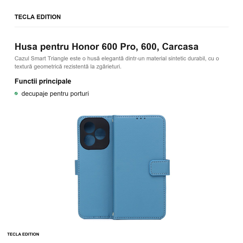 Husa Smart Triangle pentru Honor 600 Pro, 600, tip carte, Albastru [2]