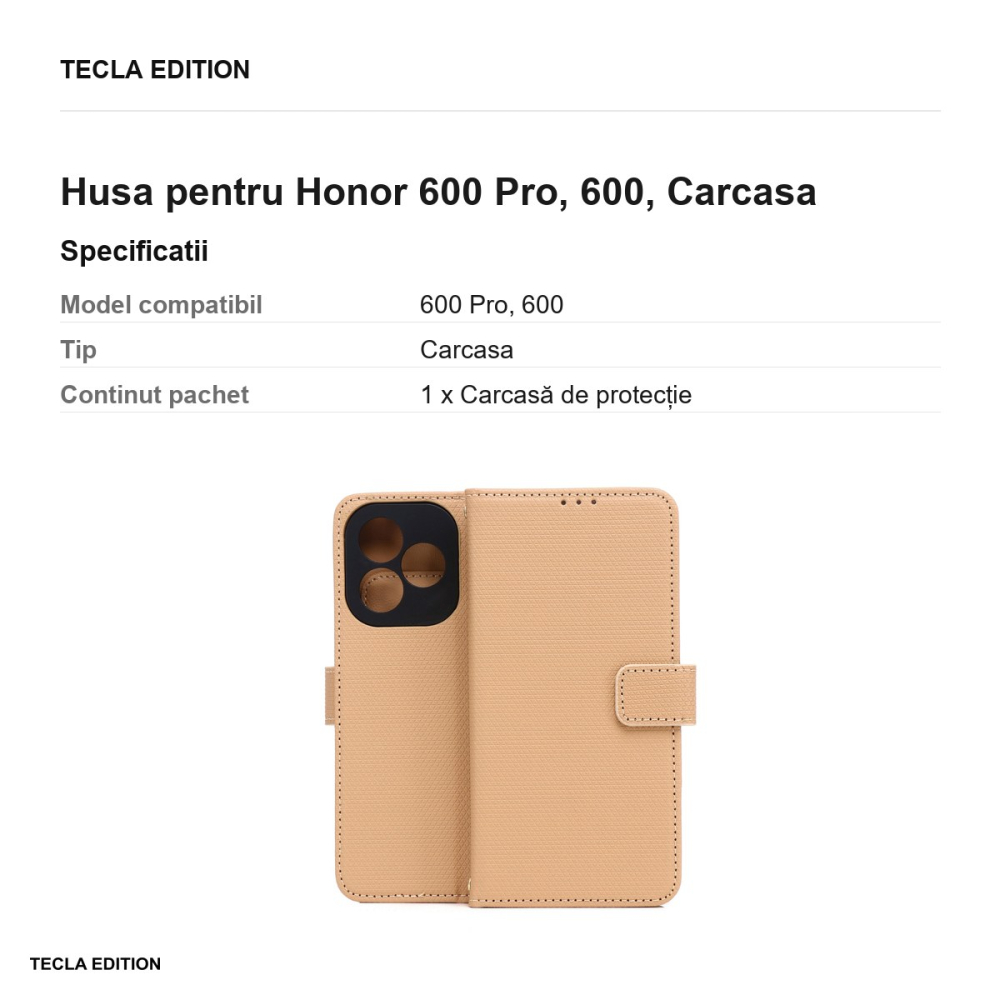 Husa Smart Triangle pentru Honor 600 Pro, 600, tip carte, Maro [3]