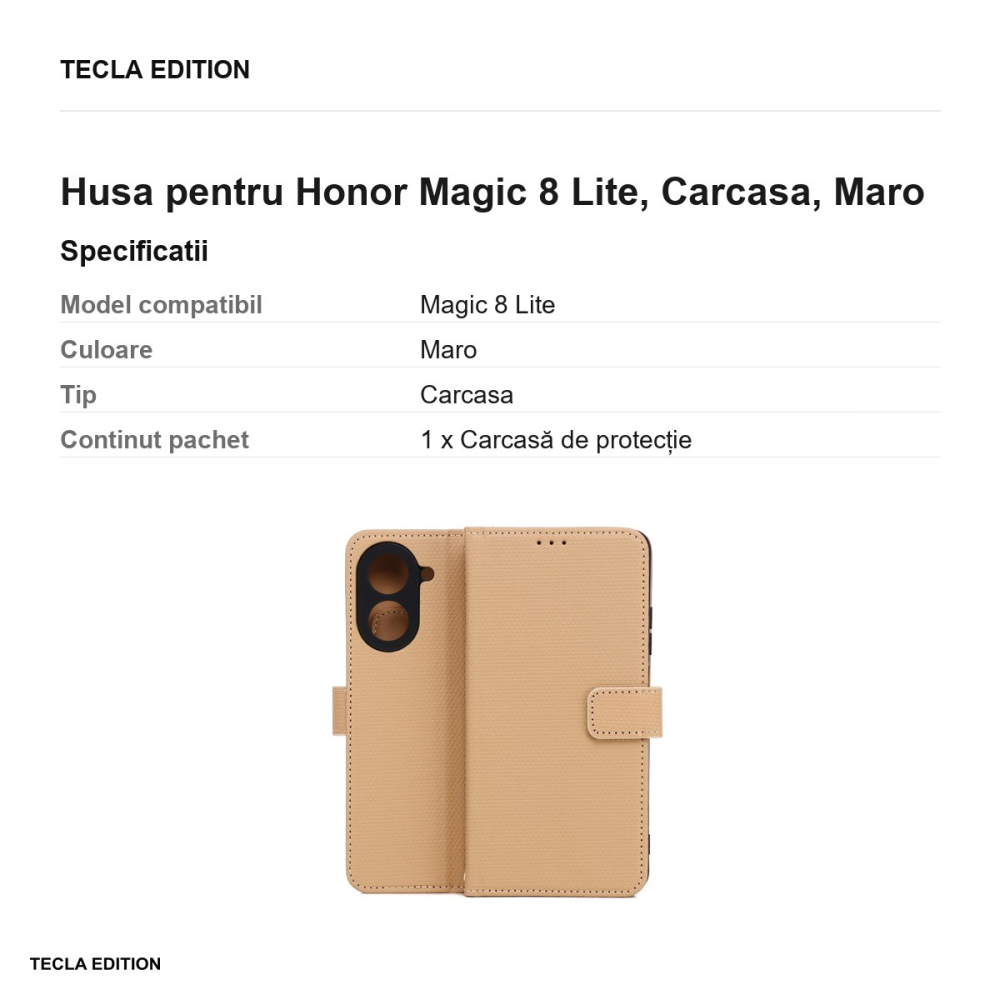 Husa Smart Triangle pentru Honor Magic 8 Lite, tip carte, Maro [3]