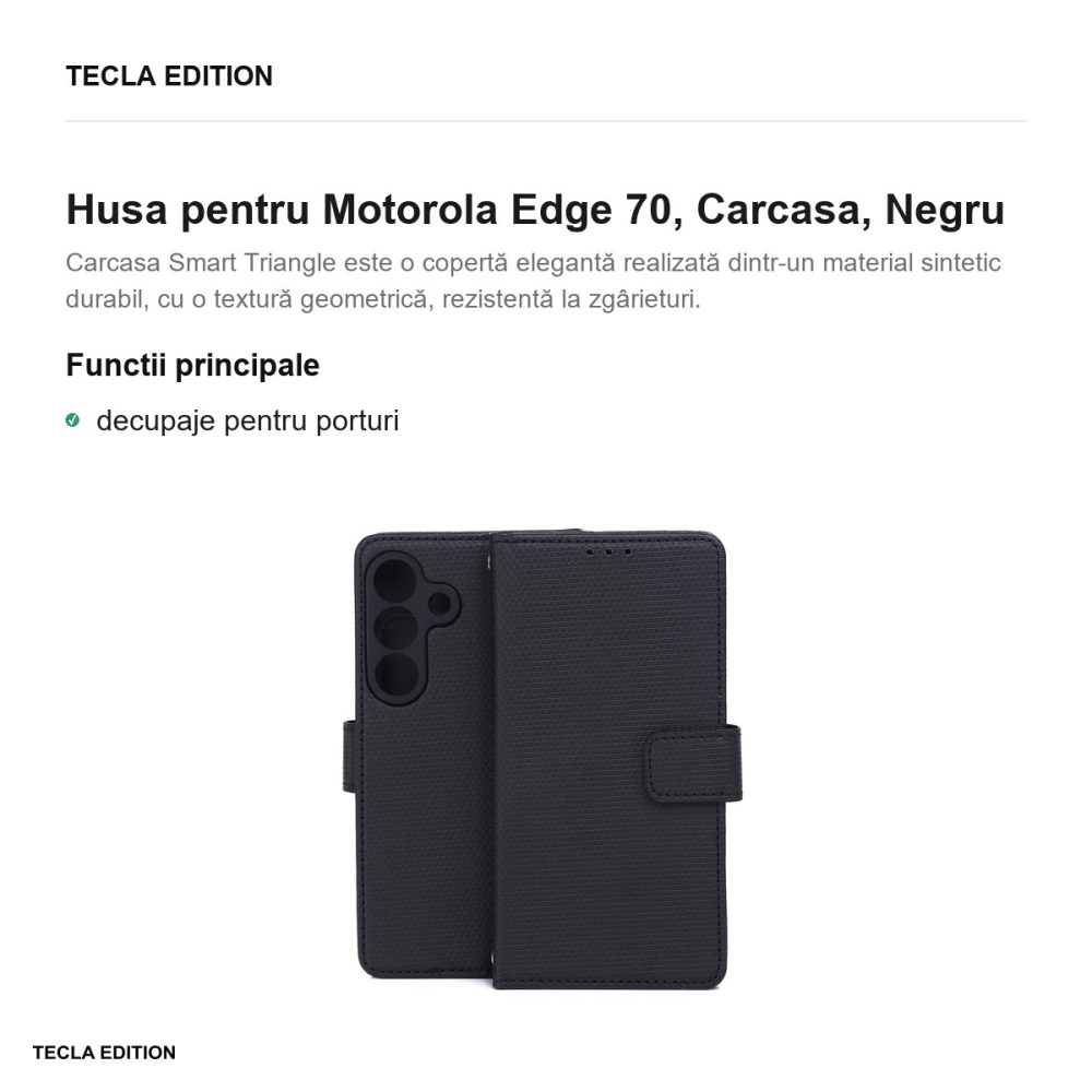 Husa Smart Triangle pentru Motorola Edge 70, tip carte, Negru [2]