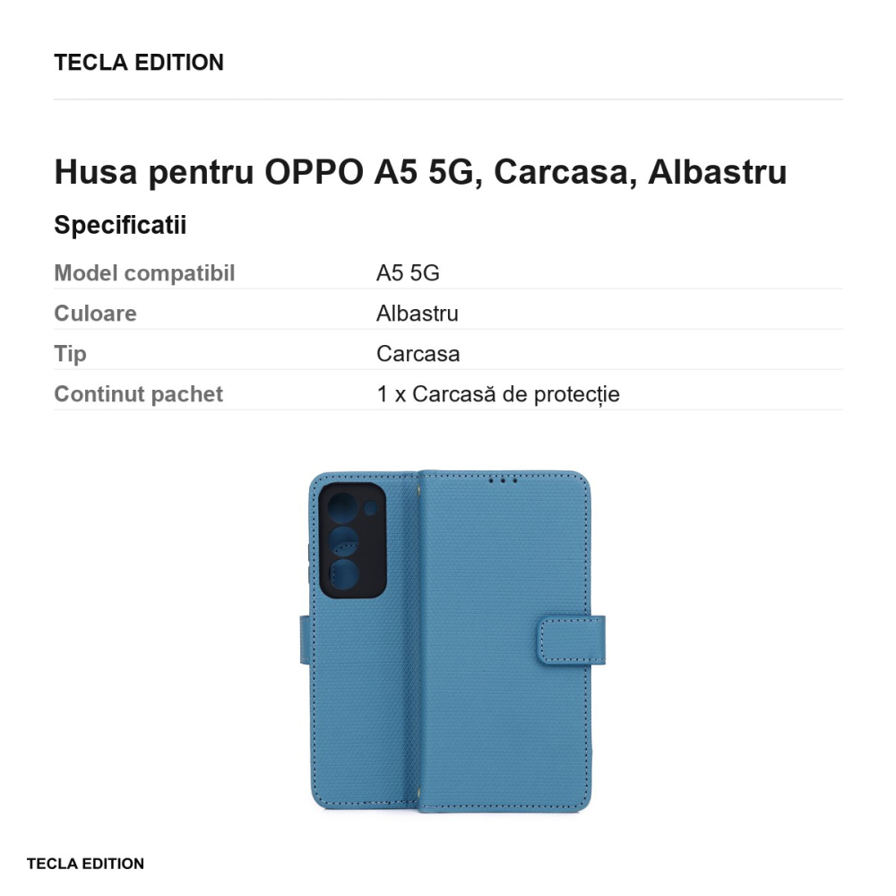 Husa Smart Triangle pentru OPPO A5 5G, tip carte, Albastru [3]