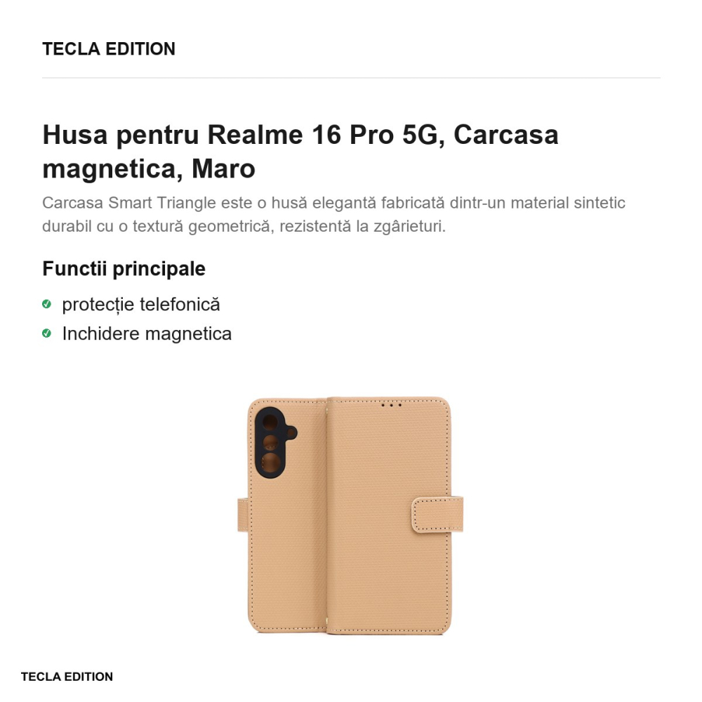 Husa Smart Triangle pentru Realme 16 Pro 5G, tip carte cu inchidere magnetica, Maro [2]