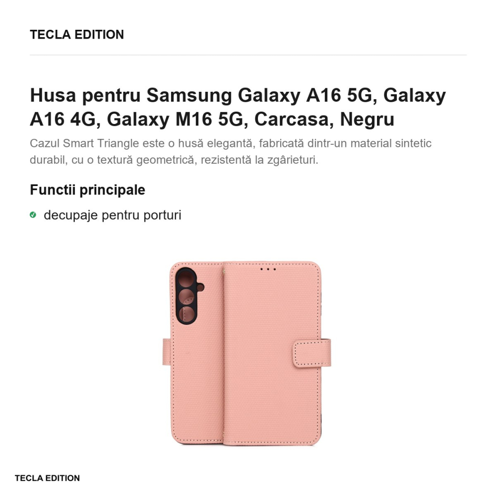 Husa Smart Triangle pentru Samsung Galaxy A16 5G, Galaxy A16 4G, Galaxy M16 5G, tip carte, Roz [2]