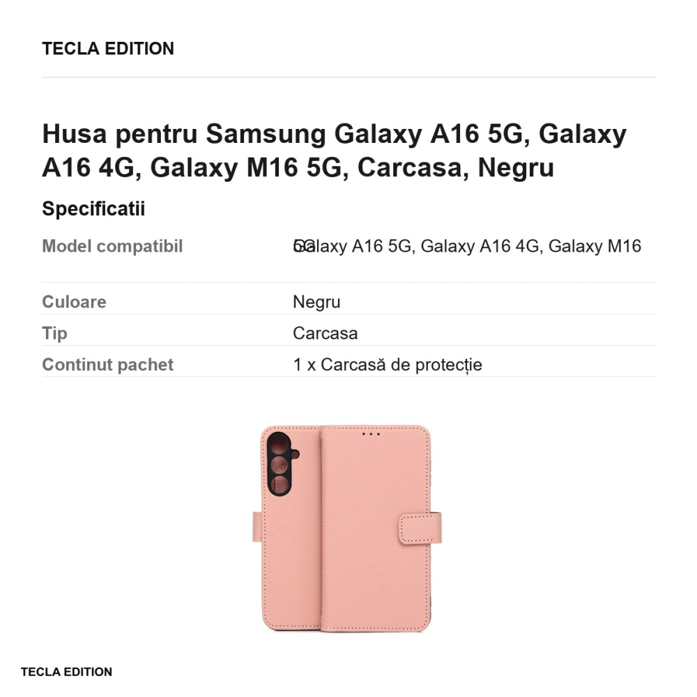 Husa Smart Triangle pentru Samsung Galaxy A16 5G, Galaxy A16 4G, Galaxy M16 5G, tip carte, Roz [3]