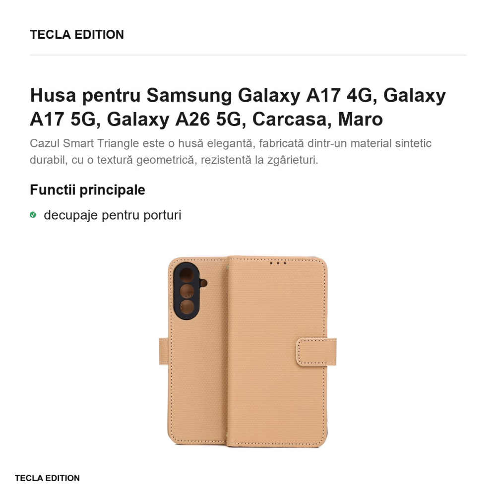 Husa Smart Triangle pentru Samsung Galaxy A17 4G, Galaxy A17 5G, Galaxy A26 5G, tip carte, Maro [2]