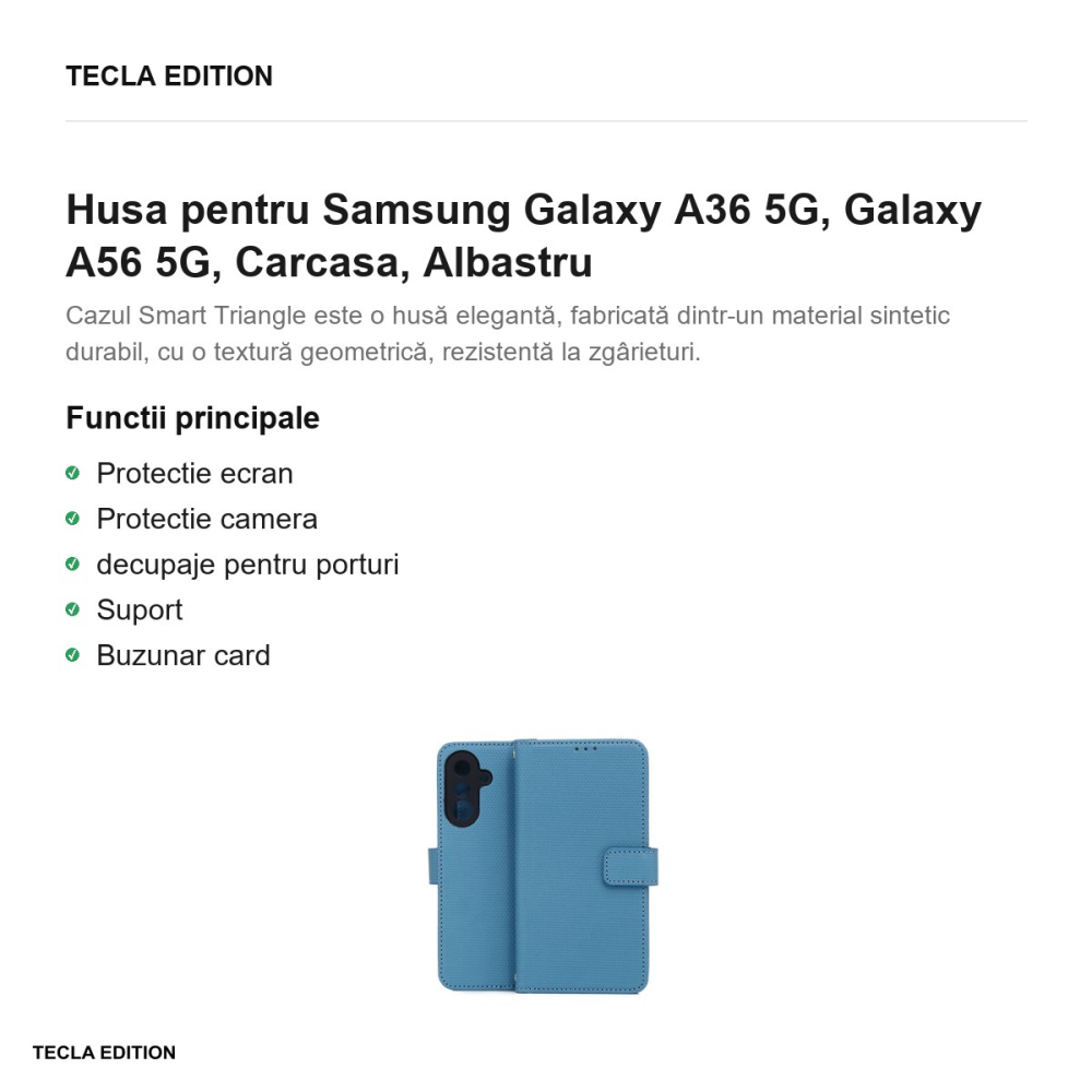 Husa Smart Triangle pentru Samsung Galaxy A36 5G, Galaxy A56 5G, tip carte, Albastru [2]