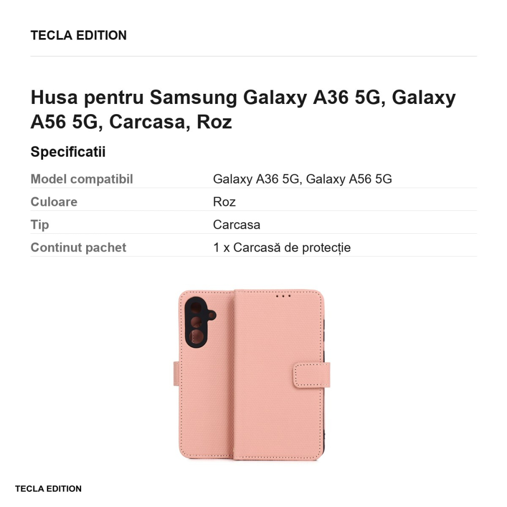 Husa Smart Triangle pentru Samsung Galaxy A36 5G, Galaxy A56 5G, tip carte, Roz [3]