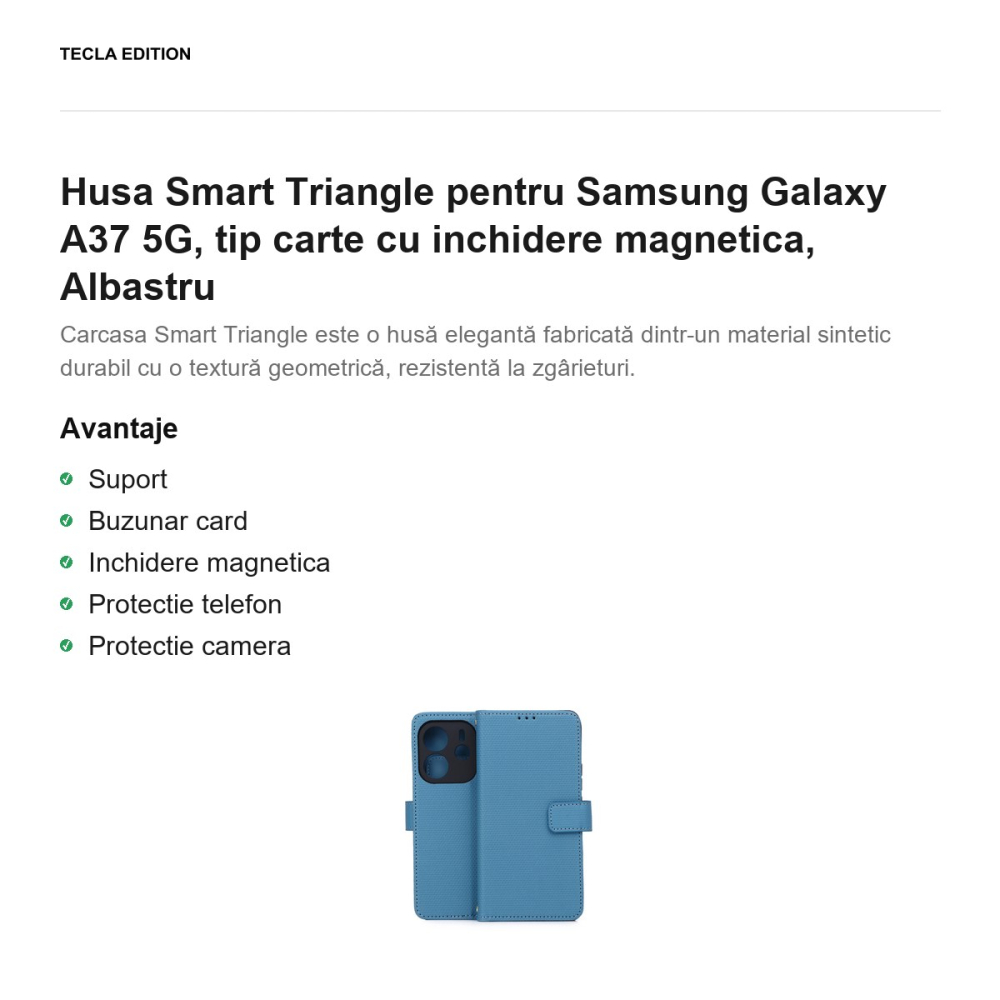 Husa Smart Triangle pentru Samsung Galaxy A37 5G, tip carte cu inchidere magnetica, Albastru [2]