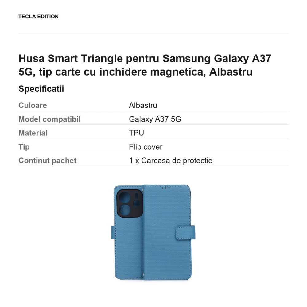 Husa Smart Triangle pentru Samsung Galaxy A37 5G, tip carte cu inchidere magnetica, Albastru [3]
