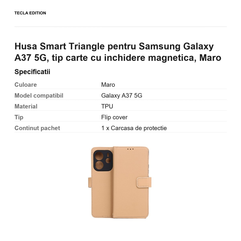 Husa Smart Triangle pentru Samsung Galaxy A37 5G, tip carte cu inchidere magnetica, Maro [3]