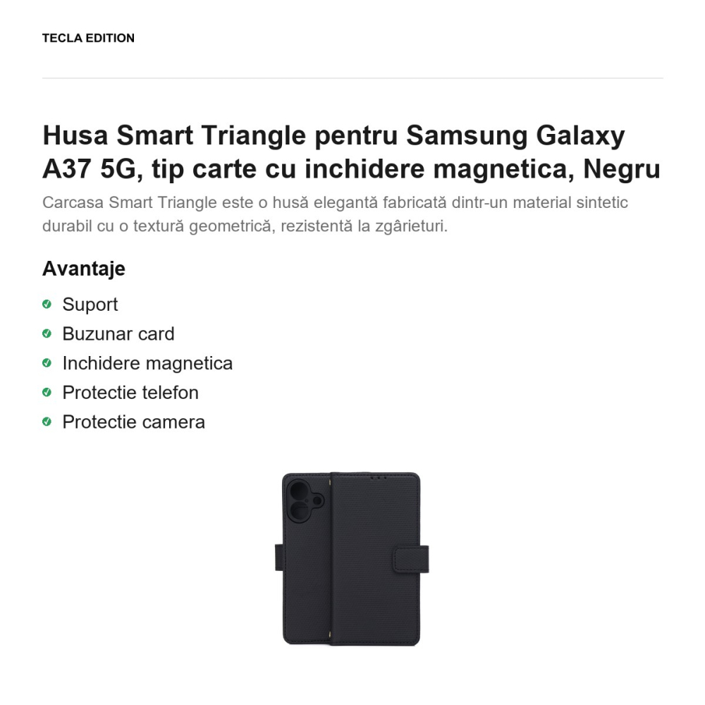 Husa Smart Triangle pentru Samsung Galaxy A37 5G, tip carte cu inchidere magnetica, Negru [2]