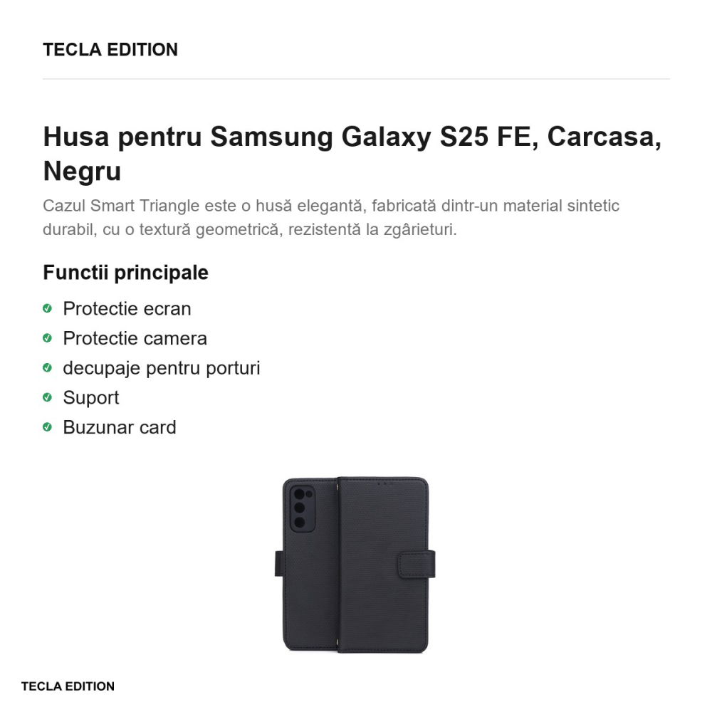 Husa Smart Triangle pentru Samsung Galaxy S25 FE, tip carte, Negru [2]