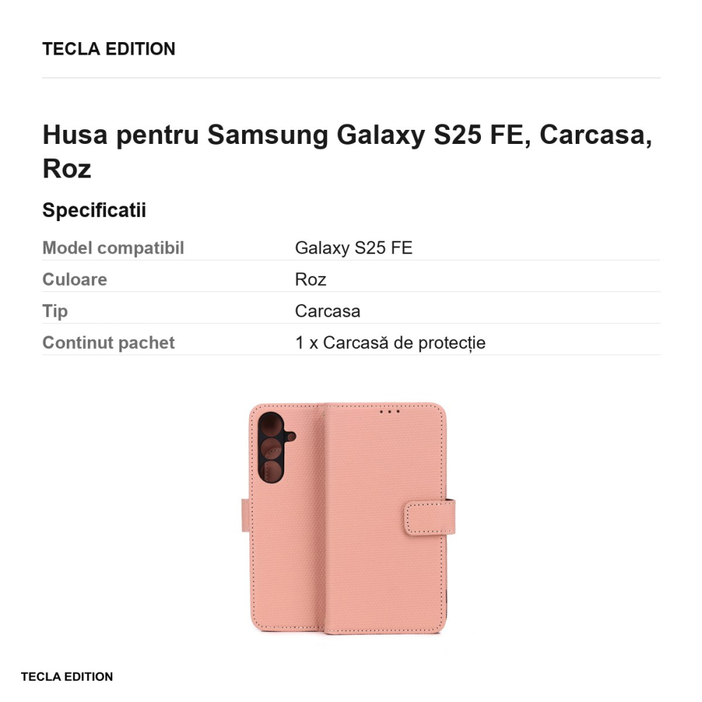 Husa Smart Triangle pentru Samsung Galaxy S25 FE, tip carte, Roz [3]